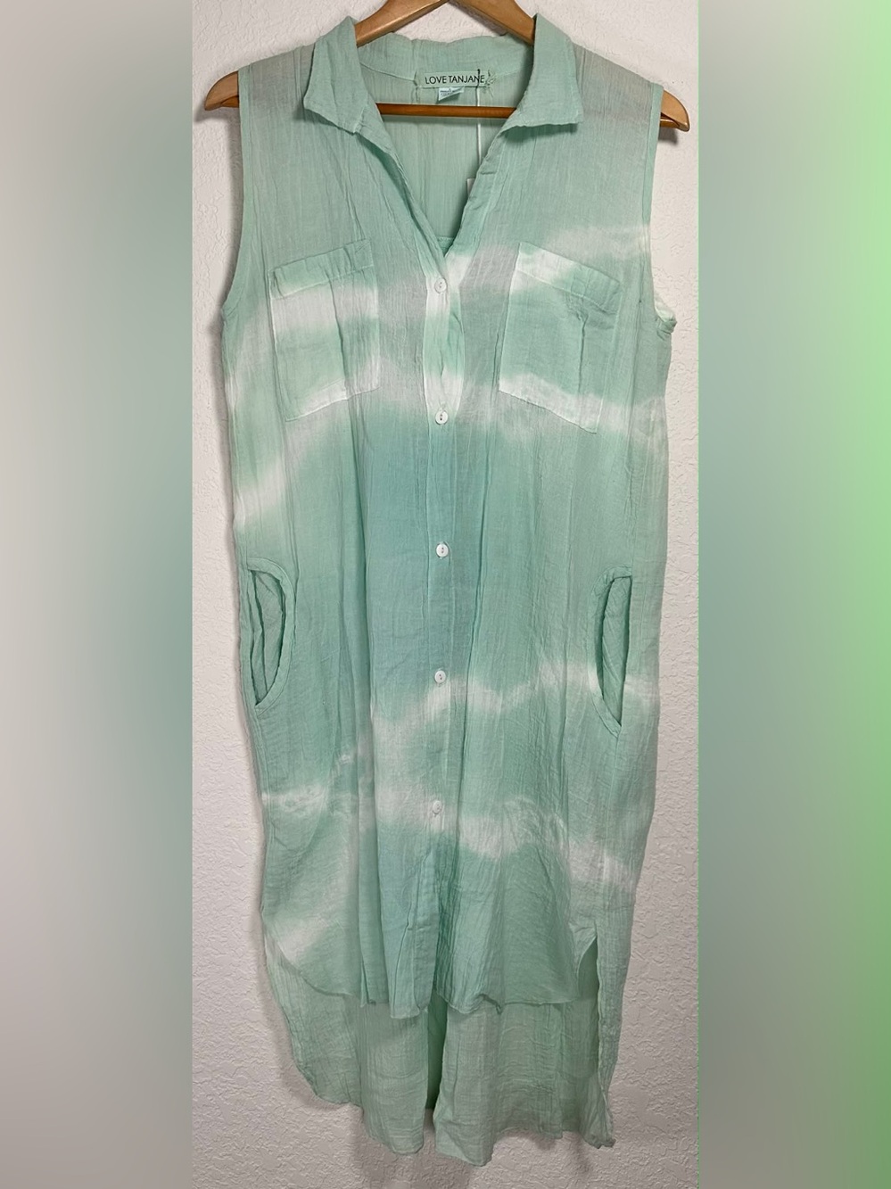LOVE TANJANE Sleeveless Mint Tie-Dye Shirt Dress NWT